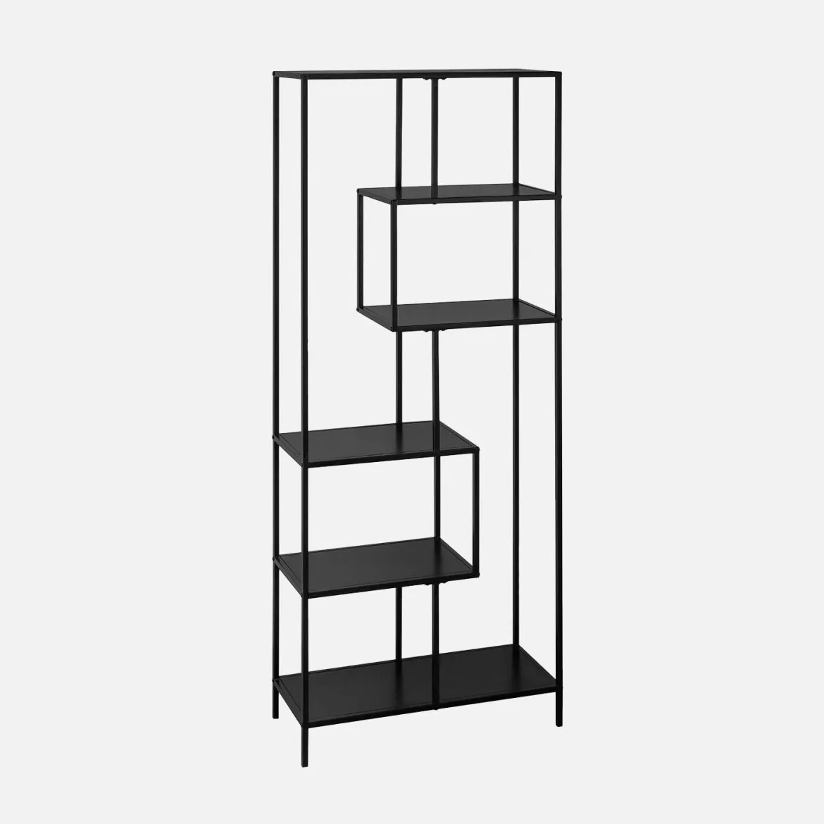 Libreria asimmetrica in metallo nero a 6 livelli
