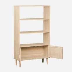 Libreria con canna ed effetto legno, 3 livelli, 2 ante