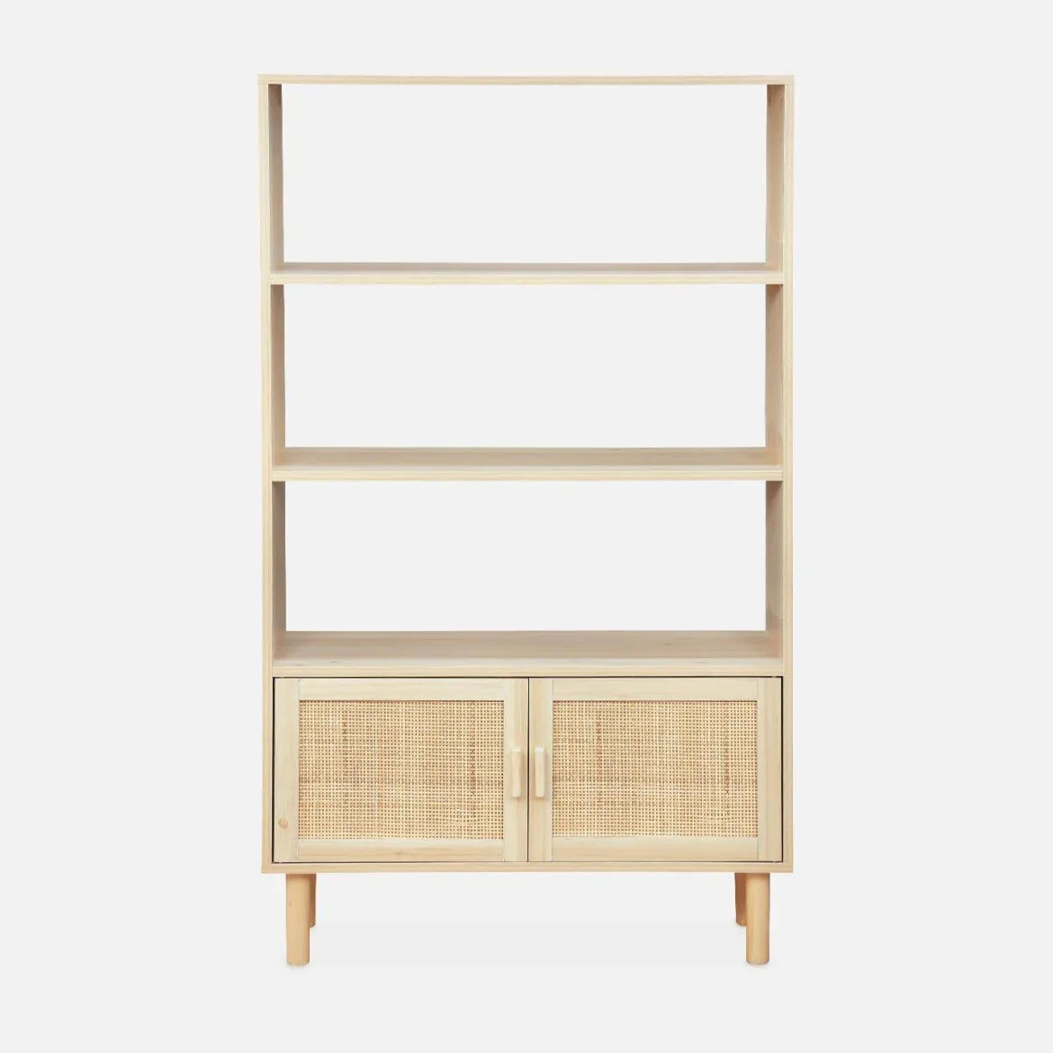 Libreria con canna ed effetto legno, 3 livelli, 2 ante