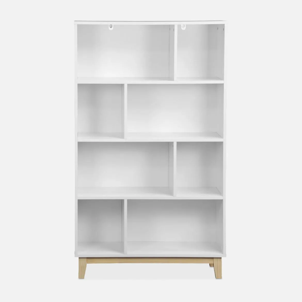 Libreria effetto legno con gambe in legno e 4 ripiani