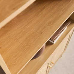 Libreria in legno e cannucciato con 2 ante a 4 livelli