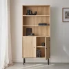 Libreria in legno e metallo nero a 2 ante