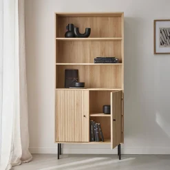 Libreria in legno e metallo nero a 2 ante