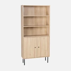 Libreria in legno e metallo nero a 2 ante