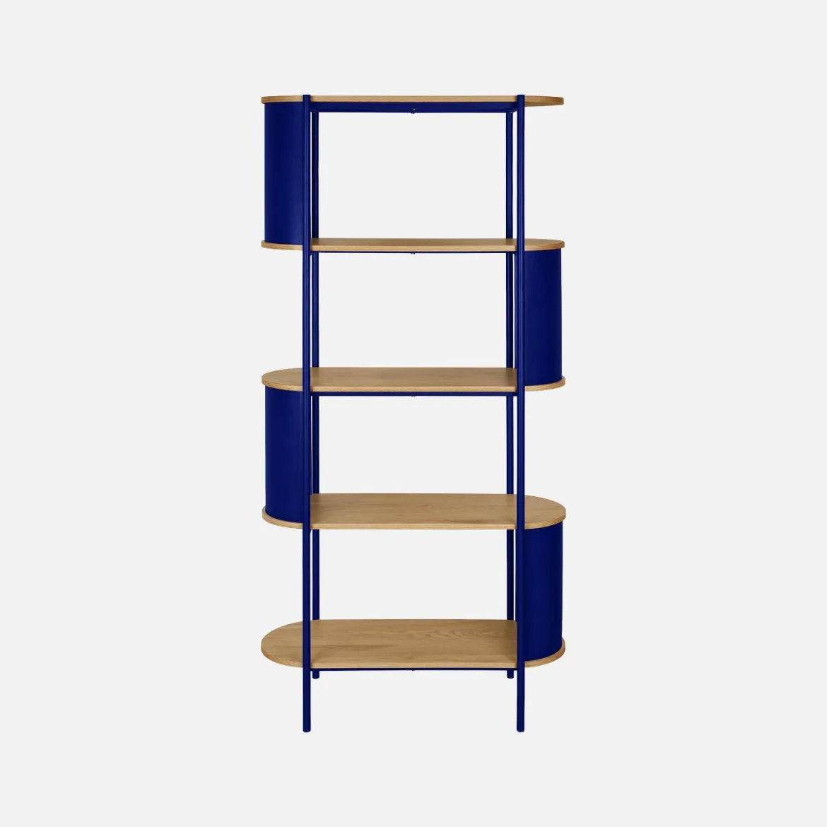 Libreria in metallo curvato e legno a 5 livelli