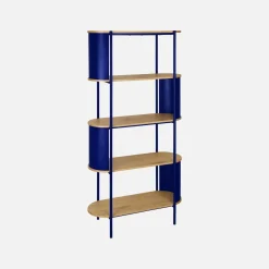 Libreria in metallo curvato e legno a 5 livelli