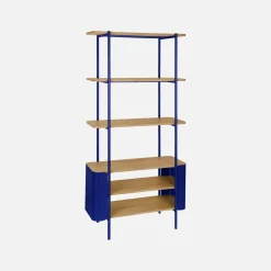 Libreria in metallo curvato e legno a 6 livelli