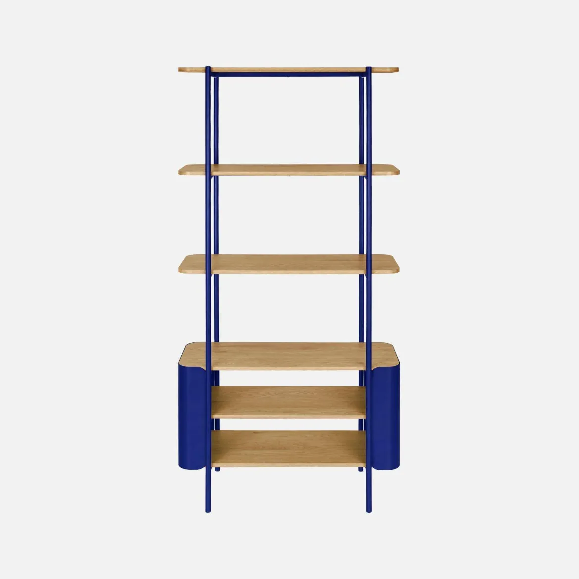 Libreria in metallo curvato e legno a 6 livelli