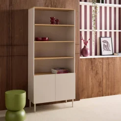 Libreria in metallo e decorazione in legno a 6 livelli