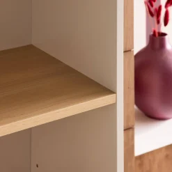 Libreria in metallo e decorazione in legno a 6 livelli