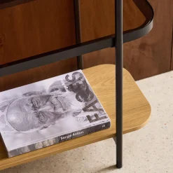Libreria in vetro, legno e metallo a 3 livelli