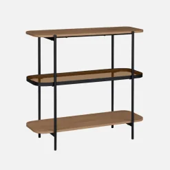 Libreria in vetro, legno e metallo a 3 livelli
