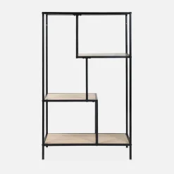 Libreria industriale in metallo ed effetto legno, 4 livelli