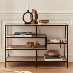 Libreria industriale in metallo ed effetto legno, 5 livelli