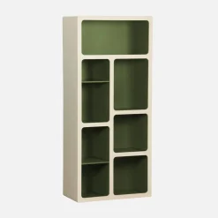 Libreria organica in legno bicolore con 8 scomparti