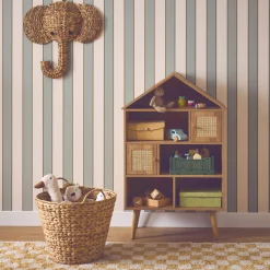Libreria per bambini effetto legno e canna, 7 scomparti