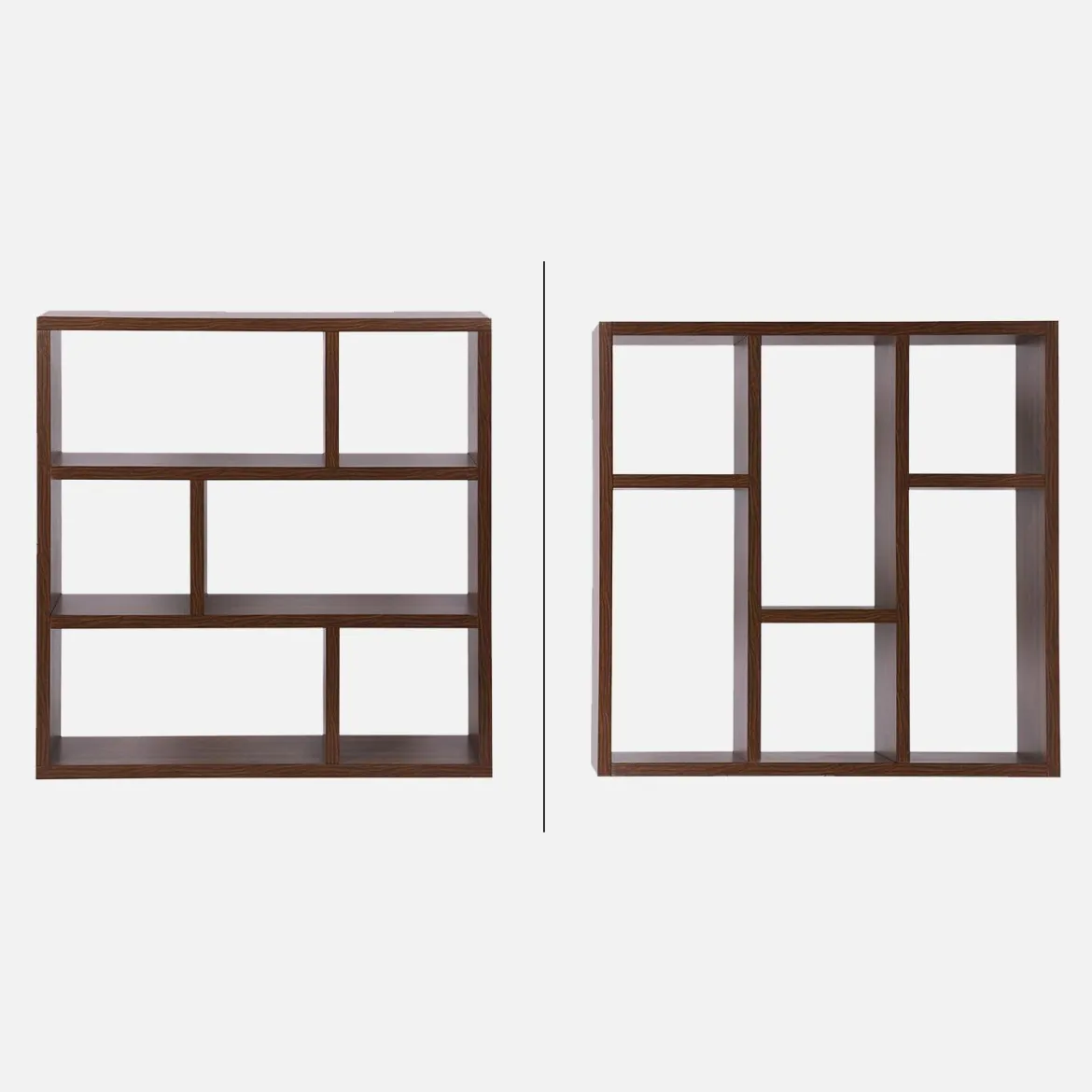 Libreria asimmetrica a 3 livelli con 6 vani