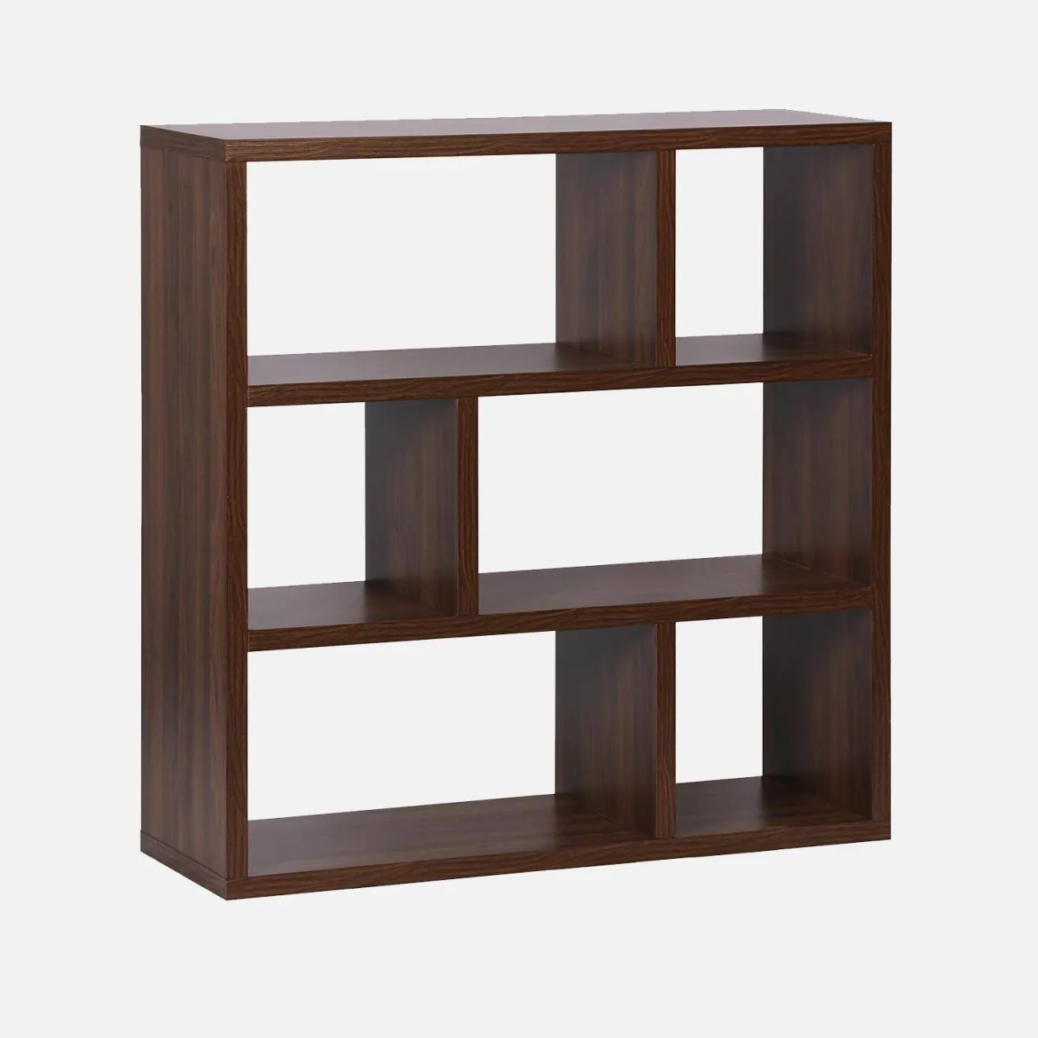 Libreria asimmetrica a 3 livelli con 6 vani