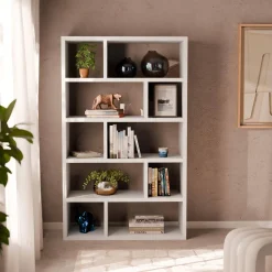 Libreria asimmetrica a 5 livelli con 10 scomparti