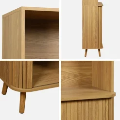 Libreria in legno scanalato con 2 ante scorrevoli a 4 livelli