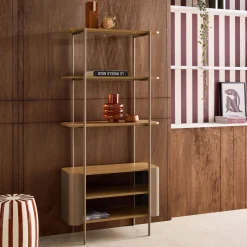 Libreria in metallo curvato e legno a 6 livelli