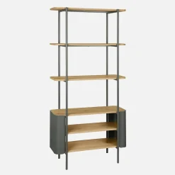 Libreria in metallo curvato e legno a 6 livelli