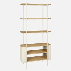Libreria in metallo curvato e legno a 6 livelli