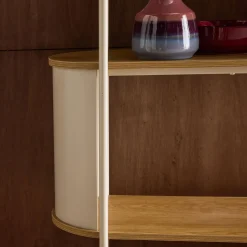 Libreria in metallo curvato e legno a 5 livelli