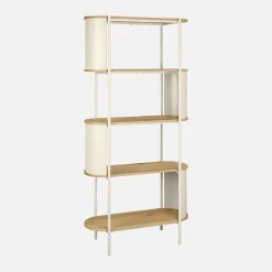 Libreria in metallo curvato e legno a 5 livelli