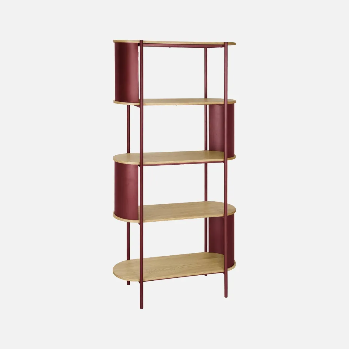 Libreria in metallo curvato e legno a 5 livelli