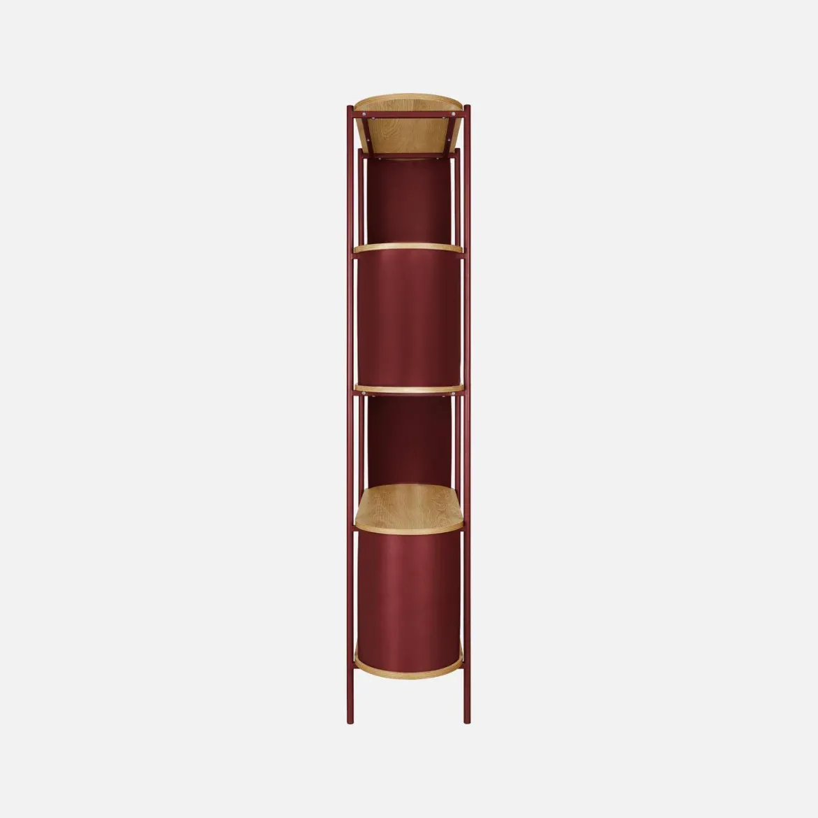 Libreria in metallo curvato e legno a 5 livelli