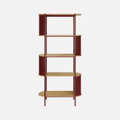 Libreria in metallo curvato e legno a 5 livelli