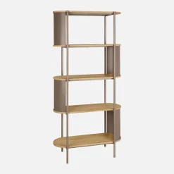 Libreria in metallo curvato e legno a 5 livelli
