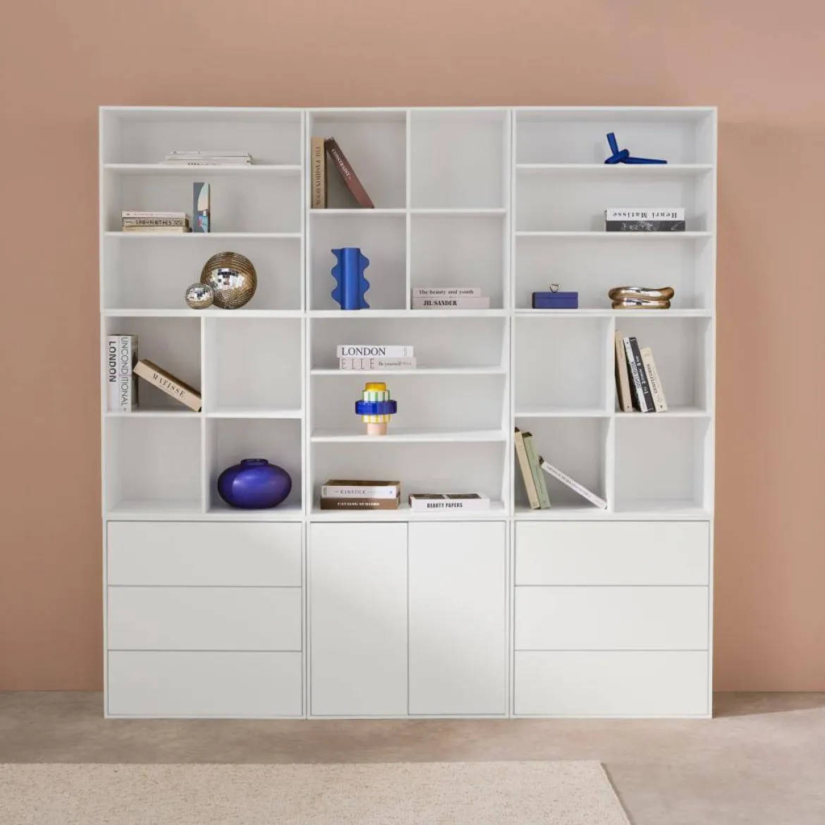 Libreria modulare decorativa in legno con 9 elementi