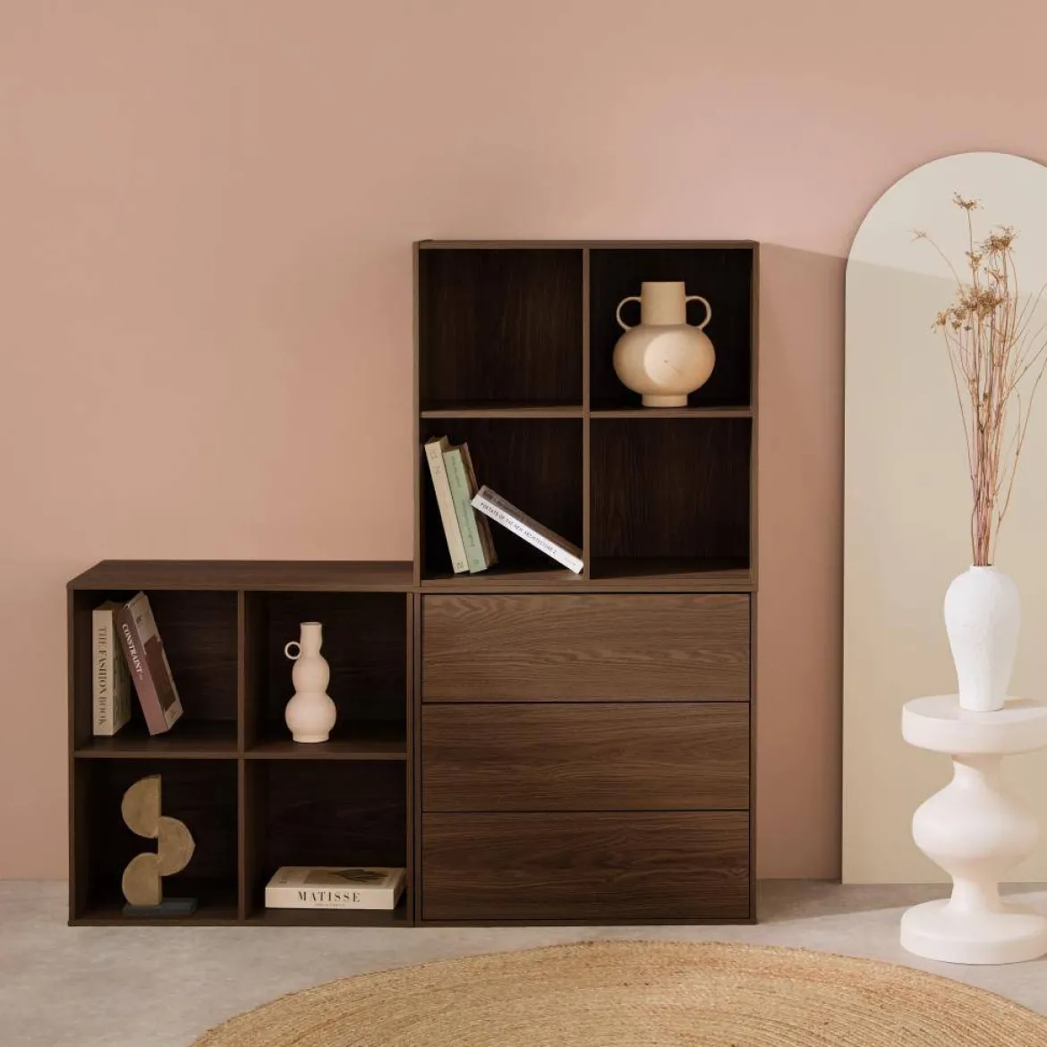 Libreria modulare in legno, 3 cassetti 8 vani
