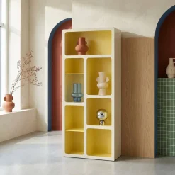 Libreria organica in legno bicolore con 8 scomparti