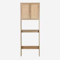 Mensola mobile WC decorato in legno e canna