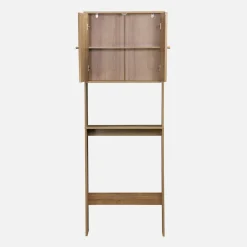Mensola mobile WC decorato in legno e canna