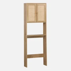 Mensola mobile WC decorato in legno e canna