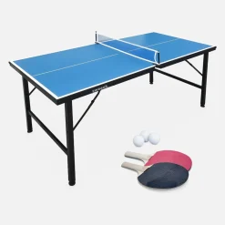 Mini tavolo da ping pong pieghevole per interni con 2 racchette e 3 palline, 150cm