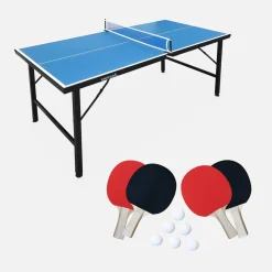 Mini tavolo da ping pong per interni pieghevole con 4 racchette e 6 palline, 150cm