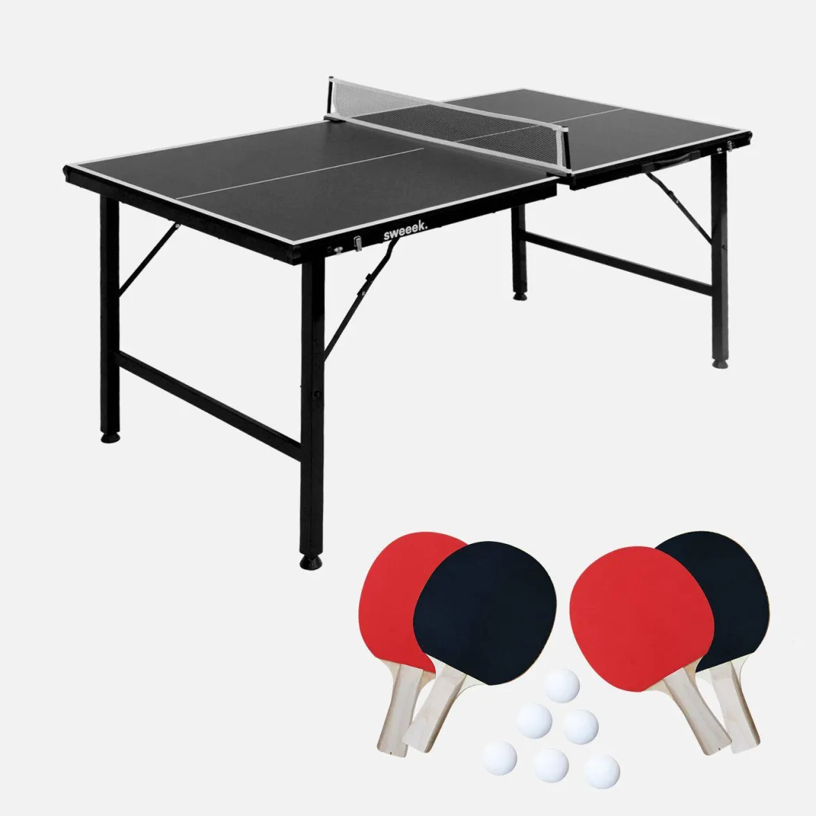 Mini tavolo da ping pong per interni pieghevole con 4 racchette e 6 palline, 150cm