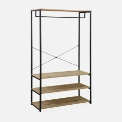 Mobile d'ingresso in metallo e legno con barra di sospensione, 3 livelli