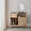 Mobile per vinili con decorazioni in canna e legno