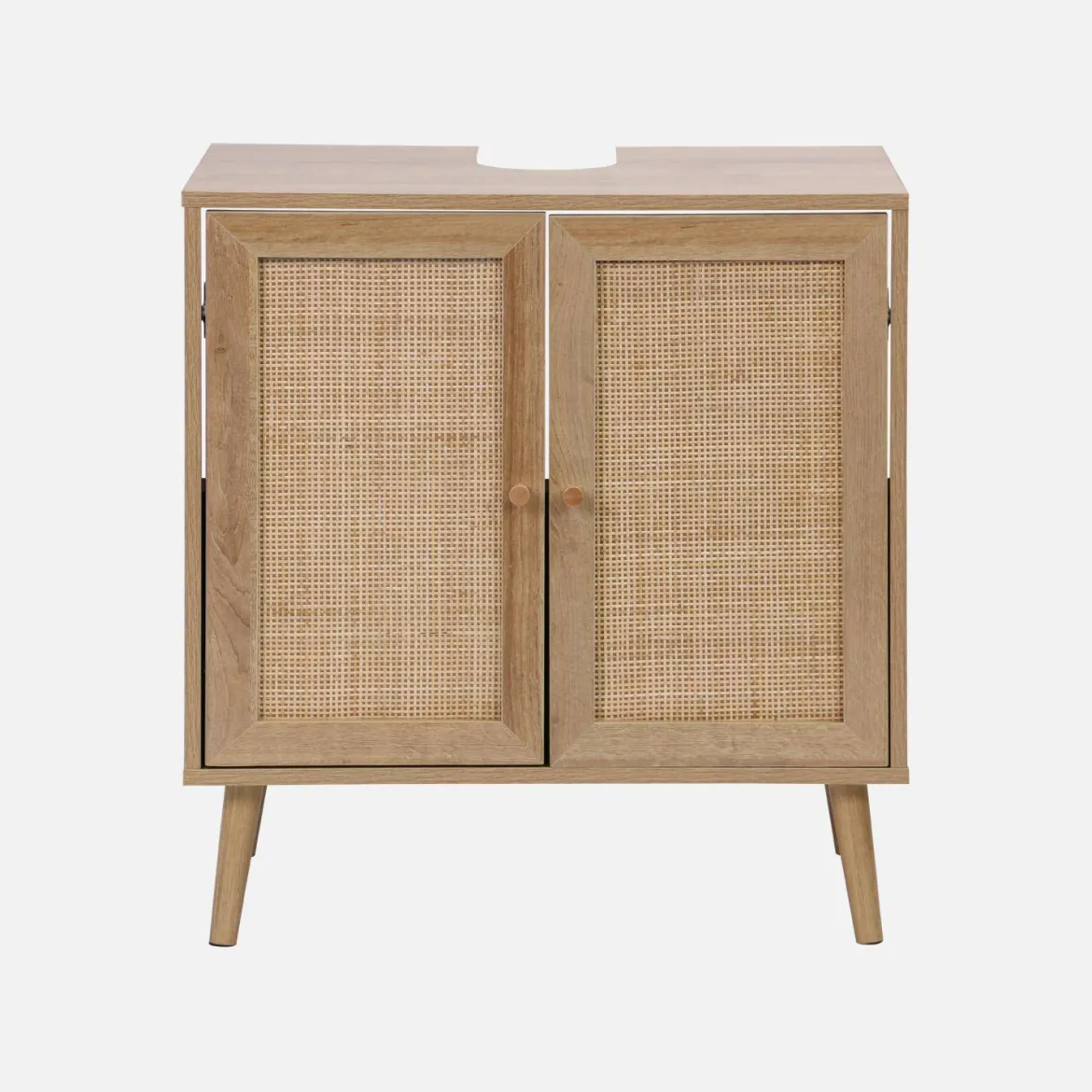 Mobile sotto lavabo decorato in legno e vimini