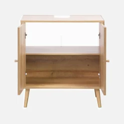 Mobile sotto lavabo decorato in legno e vimini