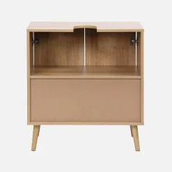 Mobile sotto lavabo decorato in legno e vimini