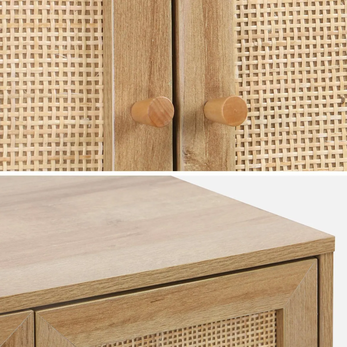 Mobile sotto lavabo decorato in legno e vimini