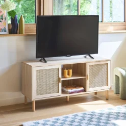 Mobile TV effetto canna e legno, 120cm