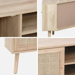 Mobile TV in legno e canna, 2 ante, 1 ripiano, 115cm